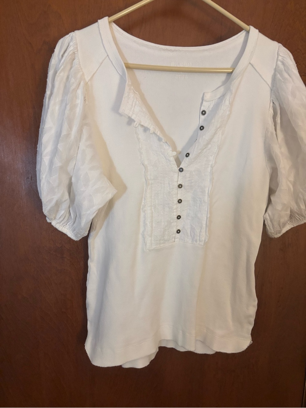 Anthropologie Pilcro Ivory Puff Sleeve Top Size M - Picture 2 of 7
